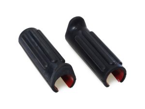 Rubber motorcycle handlebar grips for Revelry Motorcycles, black with red inner lining.