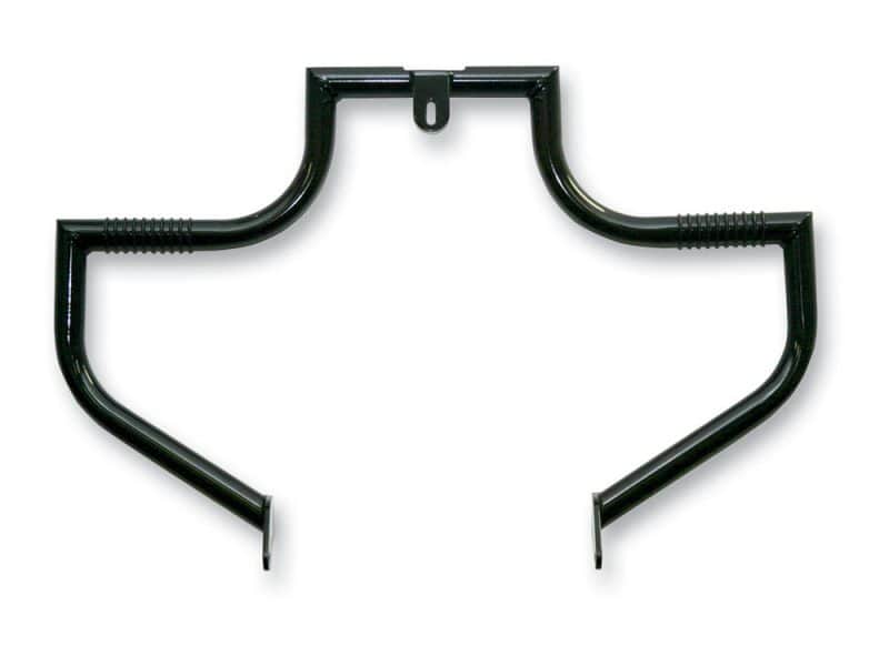 Black motorcycle crash bar for Revelry Motorcycles, designed for enhanced safety and style.