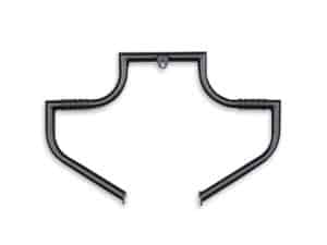 Heavy-duty motorcycle rear rack for Harley Davidson, black powder-coated finish, rugged and reliable.