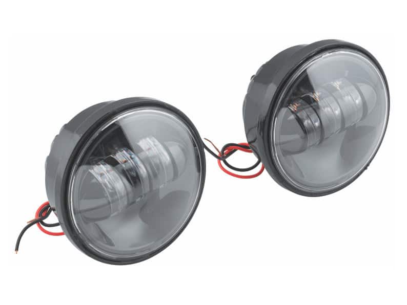 4-1/2in. LED Passing Lamp Inserts - Black. High-quality LED motorcycle headlight pair for Revelry Motorcycles, durable and bright.