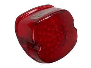 Red motorcycle LED tail light for Revelry Motorcycles, Australia.