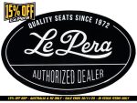Le Pera motorcycle seat logo sign, vintage style, black and white, authorised dealer, Harley Davidson accessories.