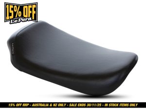 Leather motorcycle seat for Harley Davidson bikes, high-quality comfort and style.