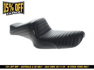Leather motorcycle seat for Revelry Motorcycles, custom Aussie bike accessories.