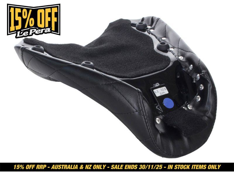 Leather motorcycle seat with padded comfort, perfect for custom bike builds.