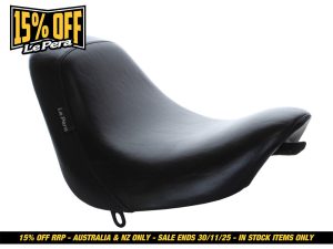 Black motorcycle seat for Revelry Motorcycles, quality leather with custom fit.