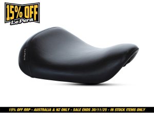 Black motorcycle seat for Revelry Motorcycles, Australian made custom bike accessories.