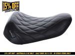 Comfortable black motorcycle seat with quilted design for Revelry Motorcycles Australia.
