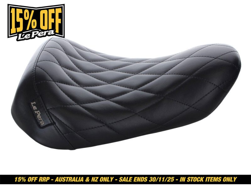 Comfortable black motorcycle seat with quilted design for Revelry Motorcycles Australia.