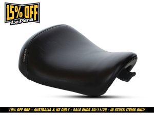 Black motorcycle seat, comfortable bike seat for Revelry motorcycles, durable leather motorbike seat for Aussie riders, stylish motorcycle accessories Australia, premium bike seating.
