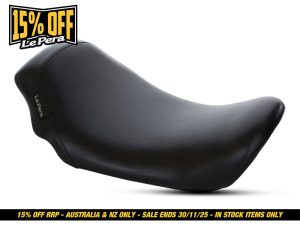 Black motorcycle seat for Revelry Motorcycles, premium Australian bike accessories.