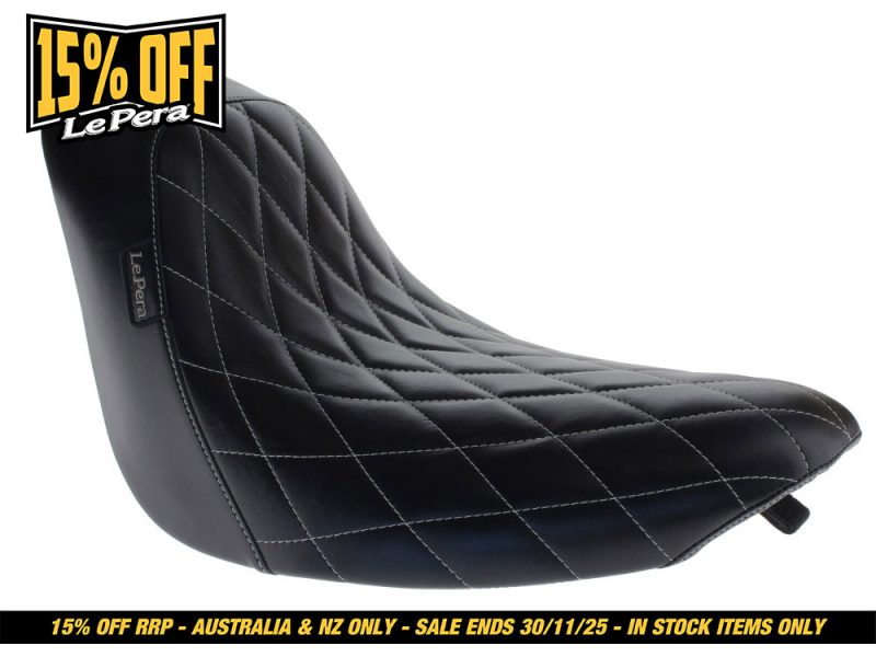 Premium black quilted motorcycle seat - Revelry Motorcycles accessories.