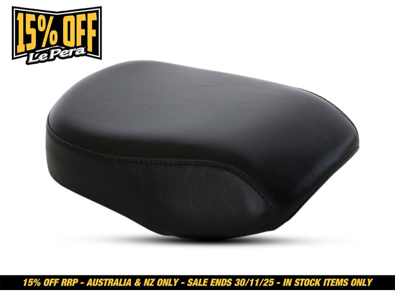 Soft black motorcycle seat, durable leather for Revelry Motorcycles.