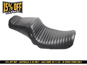 Comfortable black motorcycle seat with ribbed stitching for Revelry Motorcycles.