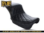 Black quilted motorcycle seat for Revelry Motorcycles, high-quality Australian made accessories.