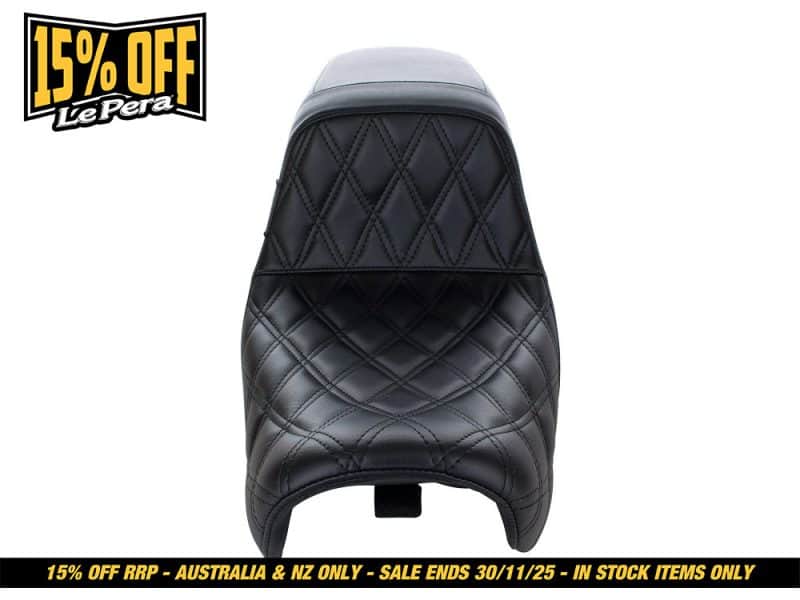 Black quilted motorcycle seat for Revelry Motorcycles, premium comfort and style.