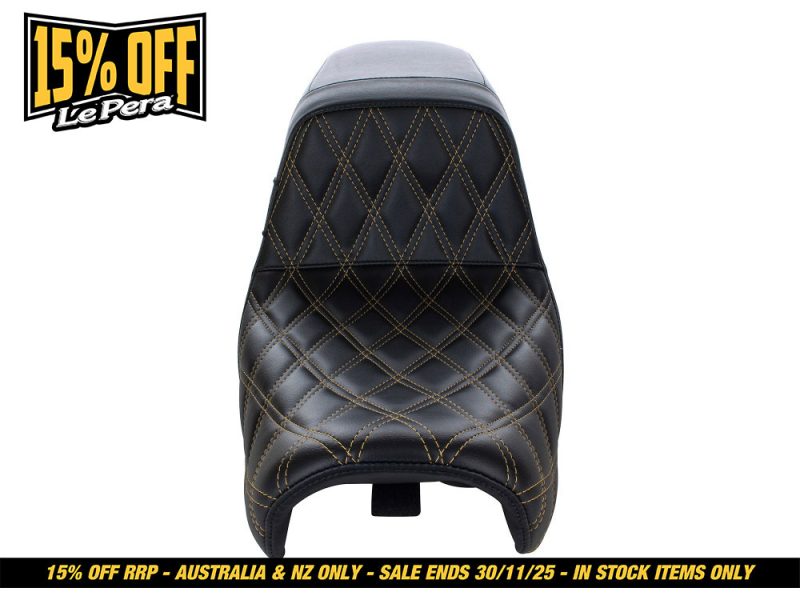 Diamond stitched black motorcycle seat for Revelry Motorcycles Australia.