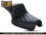 Leather motorcycle seat with diamond quilting, stylish and comfortable for Revelry Motorcycles.