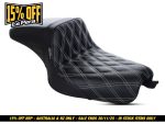 Black quilted motorcycle seat for Revelry Motorcycles, perfect for Australian and New Zealand riders.