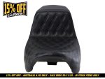 High-quality black motorcycle seat with quilted stitching for Revelry Motorcycles.