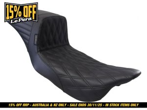 Luxury black quilted motorcycle seat for Revelry Motorcycles, premium comfort and style.