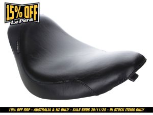 Motorcycle passenger seat for Revelry Motorcycles Australia, premium leather and ergonomic design.