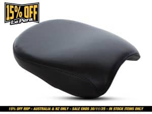 Comfortable black motorcycle seat for Harley Davidson or custom bikes | Revelry Motorcycles.