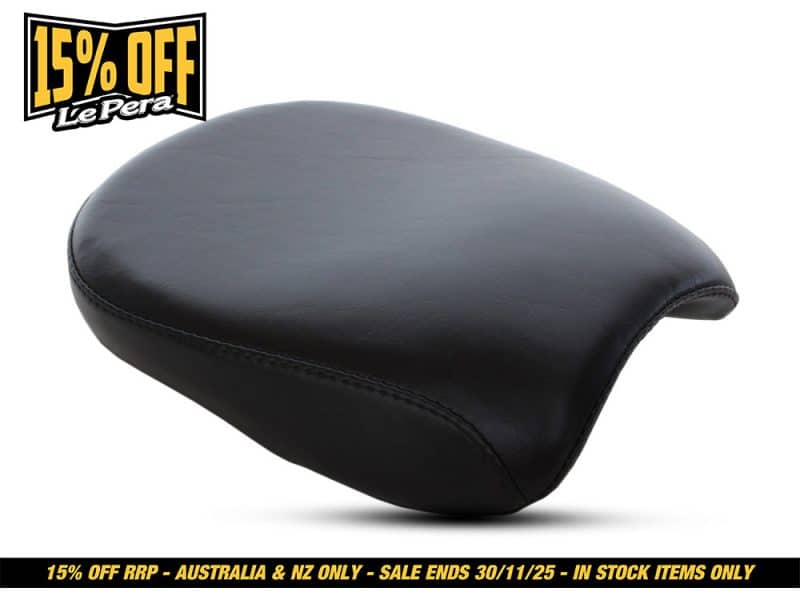 Comfortable black motorcycle seat for Harley Davidson or custom bikes | Revelry Motorcycles.