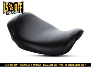 Comfortable black motorcycle seat for Revelry Motorcycles' custom bikes in Australia and NZ.