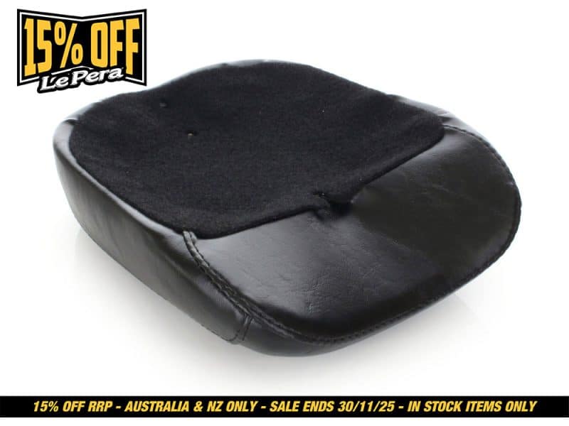 Black motorcycle seat cushion for Revelry Motorcycles, comfortable and durable bike accessory.