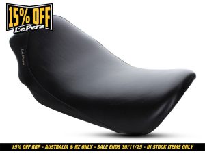 Black motorcycle seat for Revelry Motorcycles, custom comfort and style.