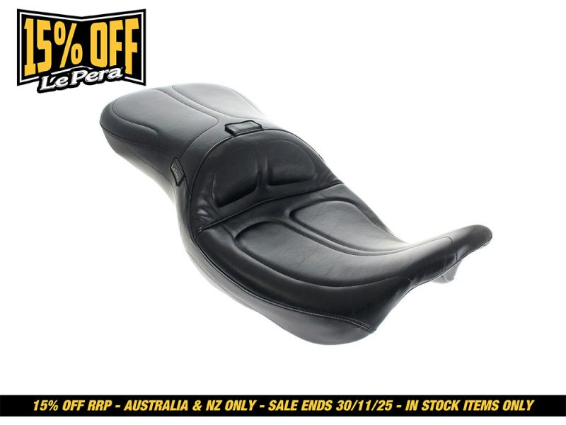 Smooth black motorcycle seat with ergonomic design for Revelry Motorcycles.