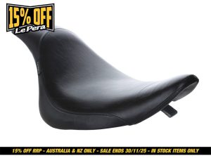 Black motorcycle seat for Revelry Motorcycles, stylish and comfortable custom bike accessories Australia.