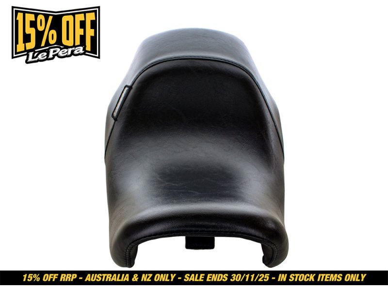 Black leather motorcycle seat for Revelry Motorcycles, perfect for Australian riders.