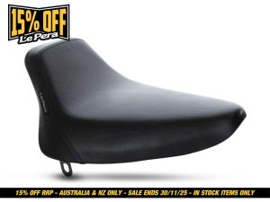 Comfortable motorcycle seat in black leather for revving up your Revelry motorcycle.