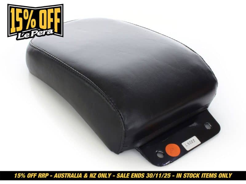 Leather motorcycle passenger seat for Revelry Motorcycles, Australian made.