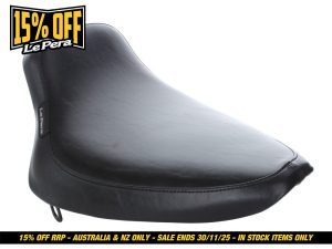 Black motorcycle seat for Revelry Motorcycles, premium comfort and style for Australian bikes.