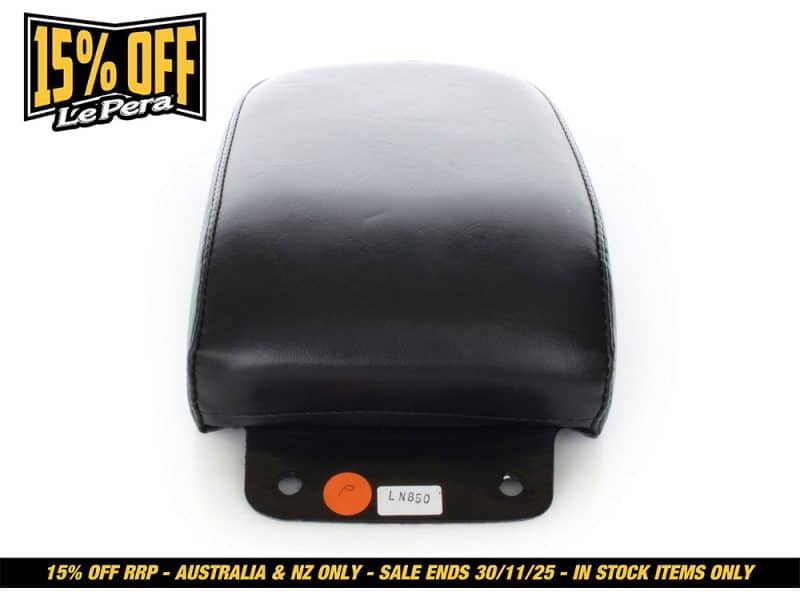 Black motorcycle seat for Revelry Motorcycles, high-quality and durable design.