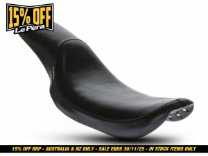 Black motorcycle seat for revelry motorcycles, high-quality and durable, perfect for custom bike builds.