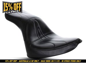 Black motorcycle seat for Revelry Motorcycles, Australian bike accessories and custom seat parts.