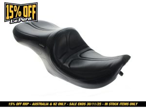 Black motorcycle seat for Revelry Motorcycles bikes, comfort and style for riders.