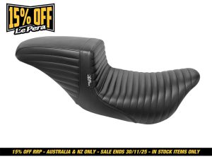 Leather motorcycle seat for Revelry Motorcycles, Australian-made custom bike accessories.