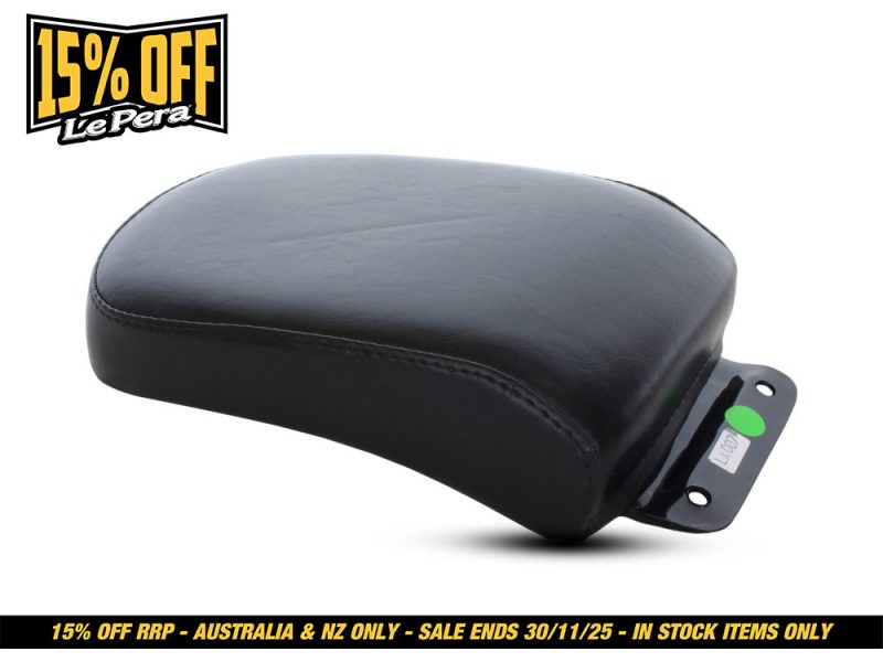 Motorcycle seat for Revelry Motorcycles with black leather finish.