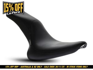 Schwinn motorcycle seat for comfortable riding, durable black faux leather design.
