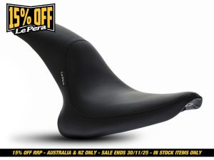 Black motorcycle seat for Revelry Motorcycles, premium comfort and style.