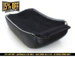 Black motorcycle rider seat with foam padding, durable leather cover, ideal for custom Harley bikes.