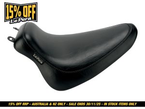 Leather motorcycle seat with durable black design for Revelry Motorcycles.