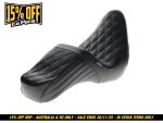 Black quilted motorcycle seat for Revelry Motorcycles, premium comfort, and style.