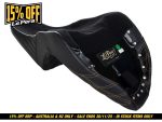 High-quality motorcycle seat with black leather and plush cushioning for comfort and style.