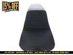 Black motorcycle seat with textured finish, ideal for custom bikes and touring.